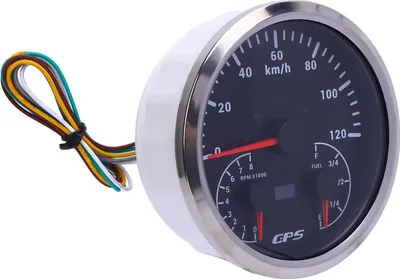 Immagine prodotto di 110 mm 4-3/8 pollici Tachimetro GPS 3 in 1 con contagiri e indicatore del livello del carburante Indicatori di direzione CC 9-32 V 120 km/h 8000 giri/min Retroilluminazione rossa Per camper Yacht Camion Quadrante nero Lunetta argentata CXA095
