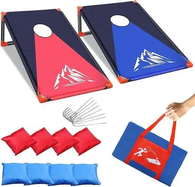 Zdjęcie produktu dla Przenośny zestaw do gry w cornhole z poduszkami i torbą transportową – czerwony, do ogrodu, na plażę i na kemping