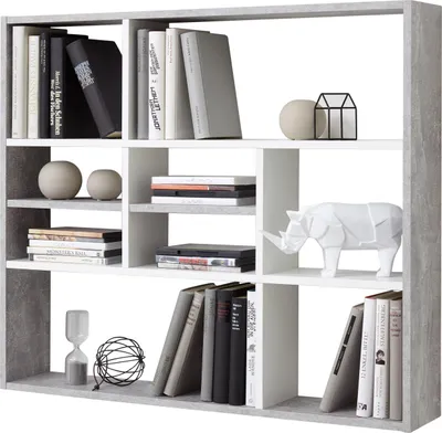 Produktbild von FMD Möbel MIKA Wandregal - Beton Light Atelier/weiß - Maße: 90 cm x 78,2 cm x 16 cm; 269-001
