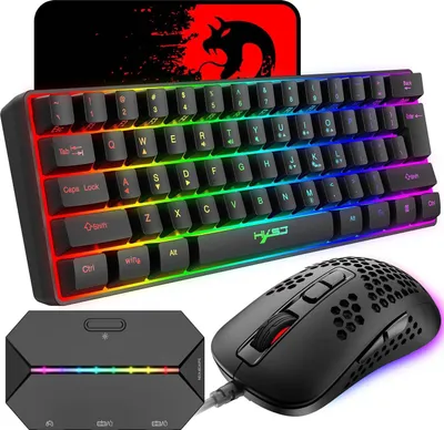 Produktbild von 60% kabelgebundene kompakte Gaming-Tastatur, 61 Tasten, 11 RGB volle Tasten, Anti-Ghosting + leichte Gaming-Maus, 2400 DPI, optische Maus mit Wabenmus