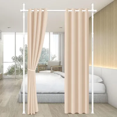 Produktbild von Faziango Raumteiler Paraventgestell Gardinenstange, 1,22-3,05M Höhenverstellbar Gardinenständer Flexibel Raumtrenner Gestell, Breite 70-177CM Verstellbar 3-Stangen Weiß