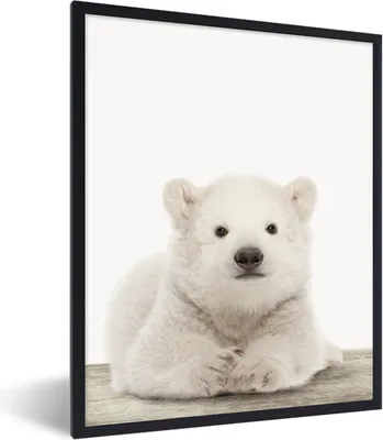 Produktbild von MuchoWow® Gerahmtes Poster Eisbär - Tiere - Kinder - Weiß - Jungen - Mädchen 60x80 cm - Poster mit Schwarzem Bilderrahmen Wandposter Rahmen Foto Bilder - Premium - Wanddeko Wohnzimmer