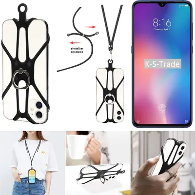 Produktbild von K-S-Trade 3in1 Handykette Handyband Handykordel Halsband Smartphone-Ring Handy-Ring kompatibel mit Xiaomi Mi 9 Fingerhalterung Handyring Tischständer