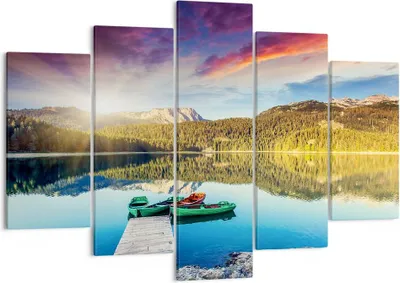 Produktbild von Bild auf Leinwand - Leinwandbild - See Berge Wasser - 150x100cm - Wand Bild - Wanddeko - Leinwanddruck - Bilder - Kunstdruck - Wanddekoration - Leinwand bilder - Wandkunst - EA150x100-3595