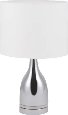 Produktbild von Näve Leuchten LED Tischleuchte "COSIMA" H: 43,5cm chrom / weiß LED Tischleuchte "COSIMA" H: 43,5cm chrom / weiß Tischleuchten - LED Tischleuchte "COSIMA" H: 43,5cm chrom / weiß, Tischlampe im Klassik Stil, aus Metall, Kunststoff und Textilmaterial in weiß, 43,5 cm hoch, Ø 25 cm, E14-Fassung – Schnurschalter