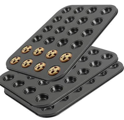 Image de Mini-moules à muffins, lot de 2, plaque à 24 muffins, en acier au carbone, antiadhésive