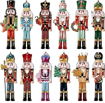 Produktbild von Nussknacker-Soldat-Anhänger, hölzerner Nussknacker, hängendes Ornament, bemalt, festliche Dekoration für Weihnachtsbaum, Neujahrsgeschenke, Party-Dekor, 12 Stück