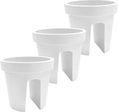 Produktbild von 3er Set Balkon-Blumenkasten rund 28cm, Geländertopf, Balkonkasten, Blumentopf, Pflanztopf Railing 13L weiß
