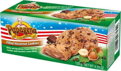 Produktbild von Papagena Choco Chip Cookies mit Haselnusscreme und Nüssen 130 g