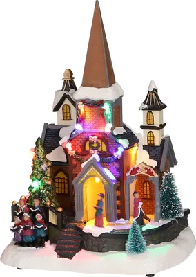 Produktbild von LuVille Weihnachtsdorf-Miniatur Kirche mit Chor - L19 x B15 x H27,5 cm