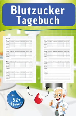 Produktbild von Diabetiker-Tagebuch für Blutzucker, 112 Seiten, Jahresübersicht, Wochenplan, handlich A5-A6
