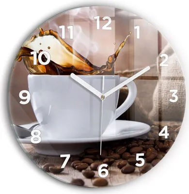 Produktbild von Wallfluent Wanduhr – Stilles Quarzuhrwerk - Uhr Dekoration Wohnzimmer Schlafzimmer Küche - Zifferblatt - weiße Zeiger - 30 cm - Eine Tasse Kaffee