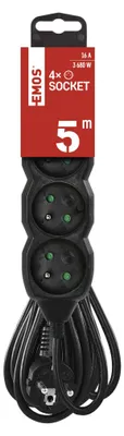 Prodlužovací kabel 5 m / 4 zásuvky / černý / PVC / 1,5 mm2