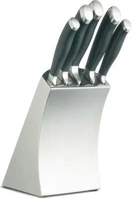 Imagen del producto de Conjunto de cuchillos de acero inoxidable Trojan con bloque, que incluye 5 cuchillos de cocina profesionales y un bloque, color plateado