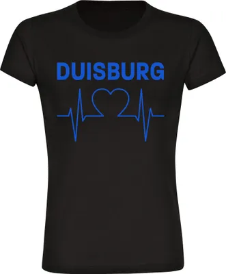 Produktbild von multifanshop Damen T-Shirt - Duisburg - Herzschlag, schwarz, Größe M