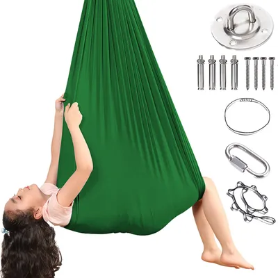 Produktbild von Kinder Schwingen Hängematte, Indoor Outdoor 360° Sensory Swing Elastisch Cuddle Schaukel für Kinder Jungen Mädchen mit Autismus ADHS SPD Asperger,Grün
