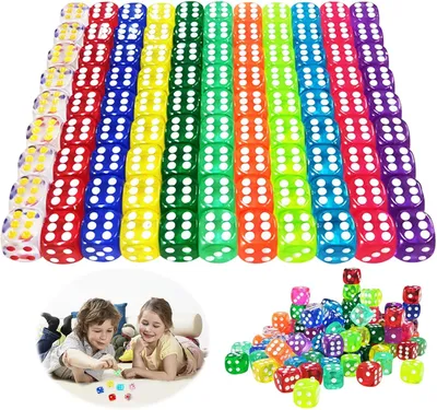 Produktbild von Würfelset 100 Stück, 12 mm, transparent, für Spiele, farbiges Spielzeug