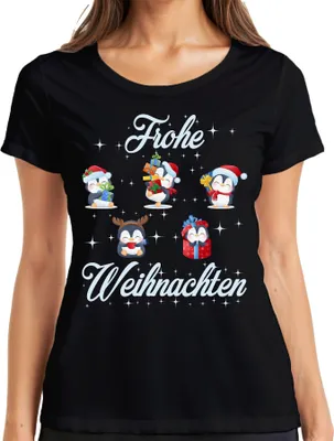 Produktbild von Frohe Weihnachten Pinguine Geschenke - Weihnachten Weihnachtsgeschenk Christmas Damen T-Shirt, Schwarz, XL