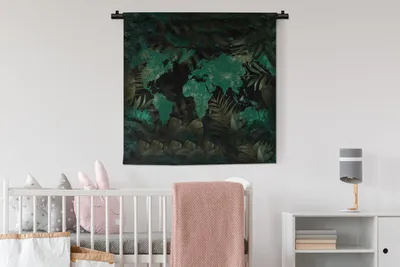 Produktbild von MuchoWow® Wandteppich Wandbehang Weltkarte - Grün - Pflanzen 90x90 cm Tapisserie Dekoration Wandtuch - Wandaufhänger