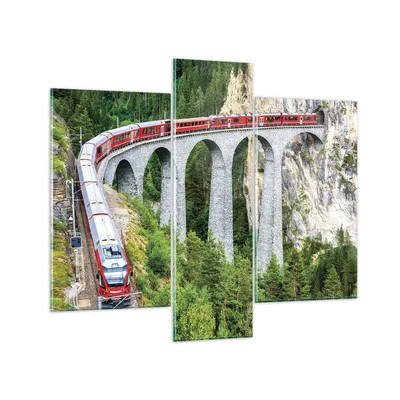 Produktbild von Bilder auf glas - 3 Teile - Viadukt Landwasser Zug - 95x80cm - Glasbilder - Wandbilder - Bilder - zum Aufhängen bereit - Wanddekoration aus Glas - Glas Bilder - Wandbild auf Glas - GCB95x80-4605