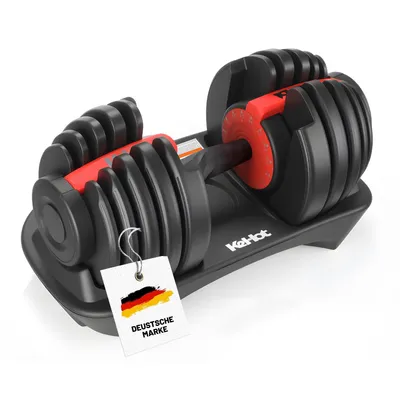 Produktbild von Verstellbare Hantel 24 kg Schwarz + Rot, 15 Gewichtsstufen verstellbar, Krafttraining für Zuhause, integriertes Siliziumstahlblech, mit Ständer