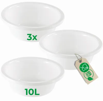 Produktbild von Novaliv 3x Spülschüssel Rund 10L, D40 cm, Weiß, BPA-frei & Spülmaschinenfest – Ideal für Küche und Camping, Rundschüssel, Große Plastikschüssel, Waschschüssel, Kunststoffschüssel, Teigschüssel