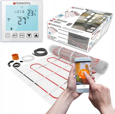 Produktbild von Termofol Set Heizmatte mit Thermostat - Elektrische Fußbodenheizung fur Badezimmer, Wohnzimmer und Küche - Heizfolie mit Heizkraft 150W/m2 - Oberfläche 2,0 m² - Wifi Weiß