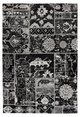 Image de Tapis à poils courts Padiro Design, 80 x 150 cm, gris foncé, design abstrait moderne, compatible avec le chauffage au sol, en coton