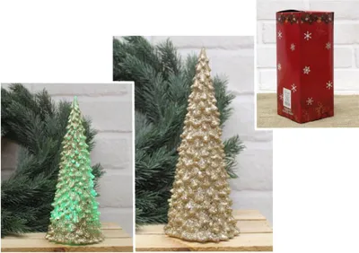Zdjęcie produktu dla dekoracja świąteczna led CHOINKA posypana brokatem 20x9 cm - złota AE-8740