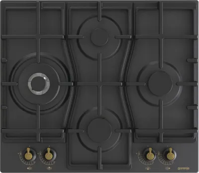 Produktbild von Gorenje GW6D42CLB, Schwarz, Integriert, 60 cm, Gaskochfeld, Gusseisen, 4 Zone(n)