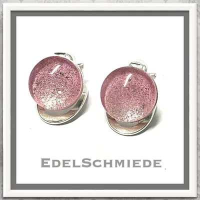 Produktbild von Edelschmiede925 Kinderclips 925/- Glas - Cabochon rosa Glitter 10