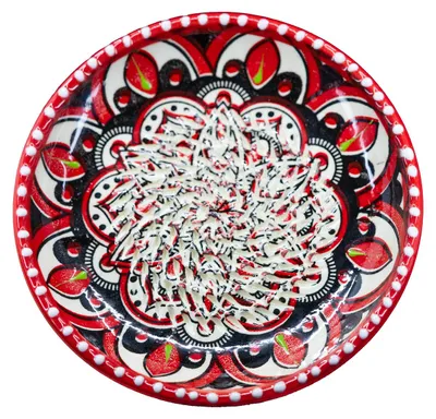 Image de Assiettes en céramique Kaladia rouge/blanc/noir - assiettes peintes à la main avec un joli décor - assiettes à râper - lavables au lave-vaisselle - Fabriquées en Espagne
