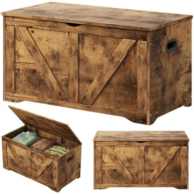Zdjęcie produktu dla Drewniana Skrzynia Przechowywania Schowek Organizer Ławka Brąz Loft 100 Cm