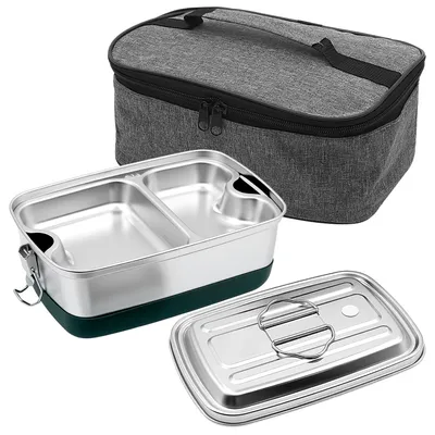 Edelstahl Lunchbox 2000 ml mit Thermobeutel, 3 Fächer