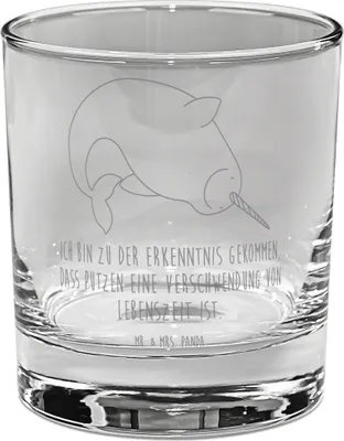 Produktbild von Mr. & Mrs. Panda Glas Narwal - Transparent - Geschenk, Putzen, Wal, Tumbler, Cocktailglas, Hausfrau, für Gin, Kinderzimmer, Aufräumen, Longdrinkglas, Urlaub, gravur