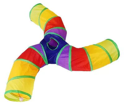 Produktbild von Katzentunnel S-förmig 3-Wege interaktiver Spieltunnel faltbar für Katzen Kaninchen Hamster Welpen Polyester 25 cm Durchmesser