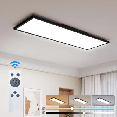 Produktbild von ZMH LED Panel 100x25cm dimmbar Flache Wohnzimmer Deckenleuchte 13.5W mit Fernbedienung Farbtemperatur steuerbar für Schlafzimmer Küche Flur Schwarz