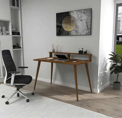Produktbild von Dunkelbrauner Computertisch Designer Büro Schreibtische Edle Holz Möbel