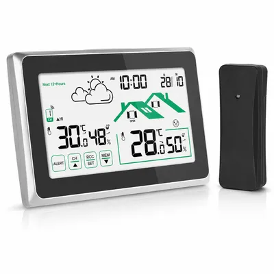 Produktbild von Digitale Funk-Wetterstation mit Außensensor – LCD-Touchscreen, Innen- & Außentemperatur, Luftfeuchtigkeit, Wettervorhersage, Funkuhr, Kalender & Frost