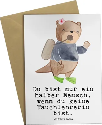 Produktbild von Mr. & Mrs. Panda Grußkarte Tauchlehrerin Herz - Weiß - Geschenk, Klappkarte, hochzeitskarten, einladungskarten, neujahrskarte, weihnachtskarten