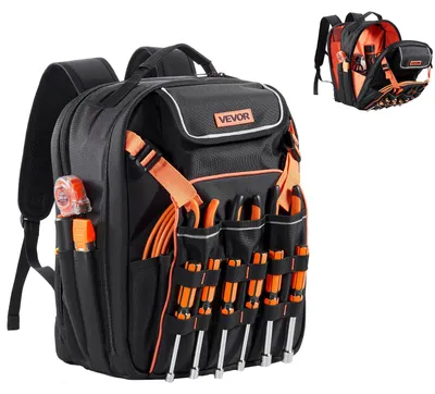 Produktbild von VEVOR Werkzeug-Rucksack, 56 Taschen, strapazierfähiger Werkzeugaufbewahrungsorganizer mit Laptopfach & geformtem Boden, Elektriker-Rucksack für Elektriker, Reparaturtechniker und HVAC-Techniker, 12-14 Zoll-a