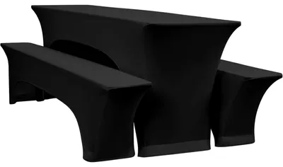 Image de Housses de table et de banc pour bière, ensemble de 3, couleur noire, 220 x 70 cm, extensible, polyester/Élasthanne