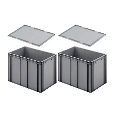 Produktbild von SuperSparSet 2x Eurobehälter mit geschlossenem Griff & Auflagedeckel | HxBxT 42x40x60cm | 70 Liter | Grau | Eurobox, Transportbox, Transportbehälter, Stapelbehälter