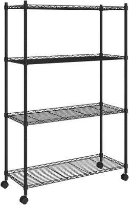 Produktbild von Schwerlastregal für Werkstatt und Garage, 4 Ebenen mit Rollen, 90 x 35 x 137 cm, schwarz, 200 kg