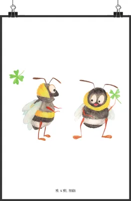 Produktbild von Mr. & Mrs. Panda Bild Hummeln Kleeblatt DIN A2 - Weiß - Geschenk, Deko Poster, glücklich sein, Plakat, Biene, Lustige Sprüche, Hummel, Wandschmuck, Wandbild, Werden