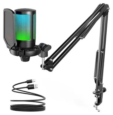 Produktbild von FIFINE Gaming Mikrofon PC mit Arm, USB Microphone Kit mit Stummschalttaste für Podcast Streaming Studio, für MAC PS4 PS5