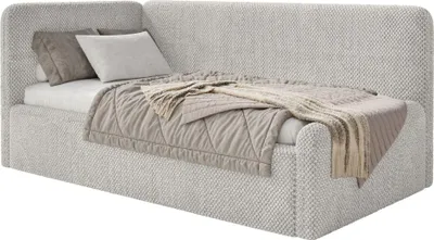 Produktbild von Selsey Fanko – Jugendbett 90x200 cm mit Matratze, Kopfteil links, Plüsch, Graubeige