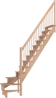 Produktbild von Dolle Raumspartreppe Lyon inkl. einseitigem Geländer Buche unbehandelt Treppenlauf 1/4 gewendelt unten rechts 65cm breit Holzstäbe