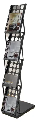 Zdjęcie produktu dla Stojak na czasopisma, żelazny, 36 × 27 × 132 cm, 4 półki, maksymalne obciążenie 5 kg na półkę, konstrukcja składana