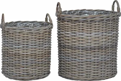 Image de vidaXL Pot de fleurs Panier avec rangement 2 pièces Gris Lacak Rotin